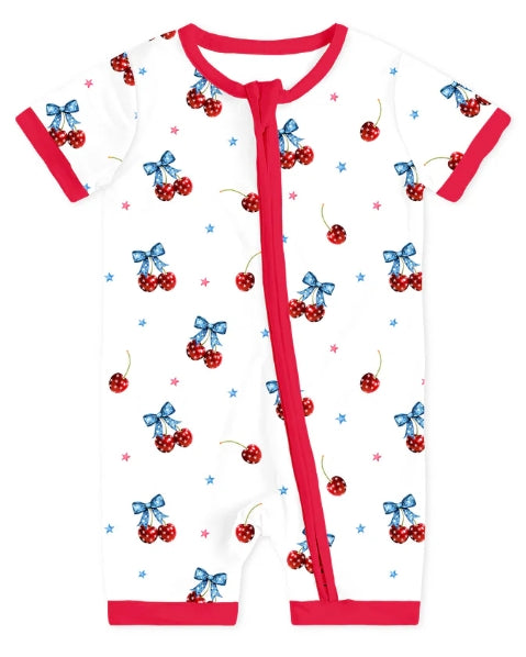 Bamboo Shorty Zip - 4th of July Bows and Cherries