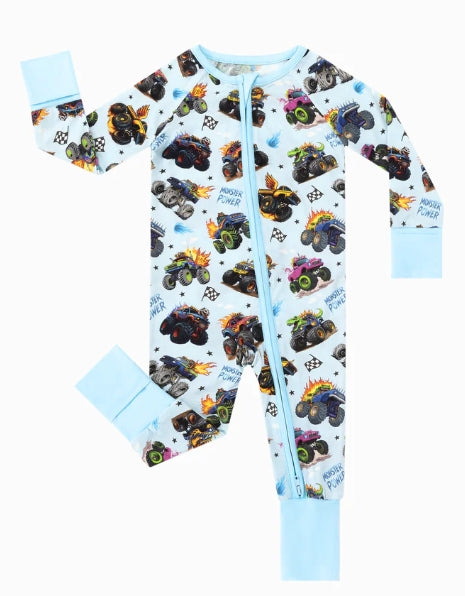 Long Sleeve Sleeper Zippy - Monster Trucks