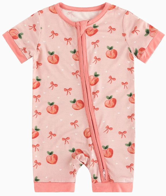 Short Sleeve Zippy - Peaches &  Bows