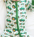 Long Sleeve Zippy Sleeper - Green Tractors