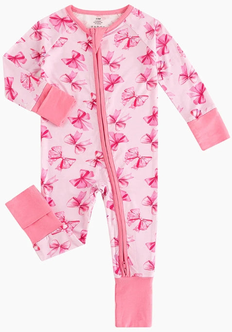 Long Sleeve Zippy Sleeper - Polka Dot Bows