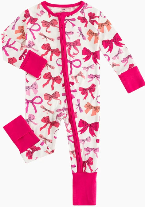 Long Sleeve Zippy Sleeper - Pink Bows